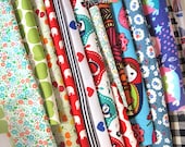 Fabric scrap bag, mixed brights, japanese, retro and many more fabrics