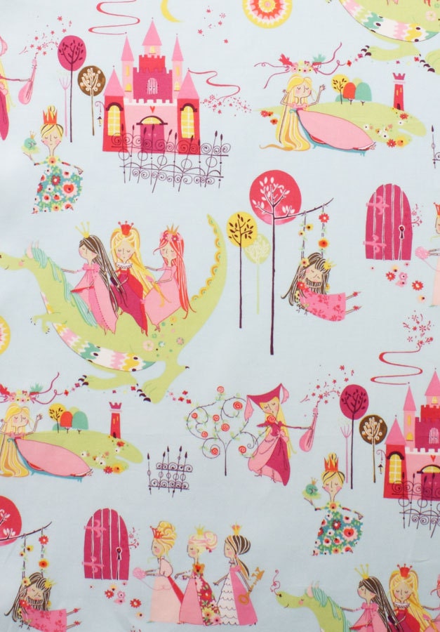 Alexander Henry, Once Upon A Time, Princess Kingdom Baby Blue Fabric - By the Yard