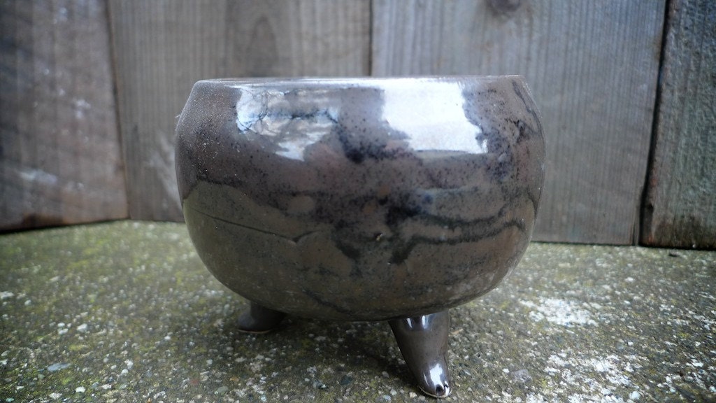 Stoneware cauldron hand thrown