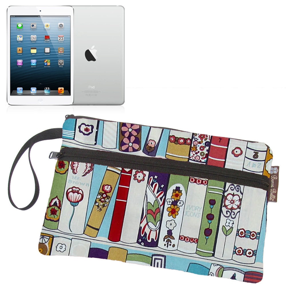 iPad Mini Case / iiPad Mini Cover / iPad Mini Sleeve / Wristlet Clutch Purse / iPad Mini Bag - Book It Fabric