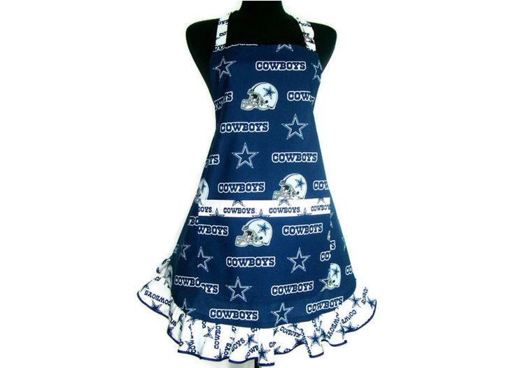 Dallas Cowboys Womens Apron , Retro Hostess Style with Ruffle and Pocket