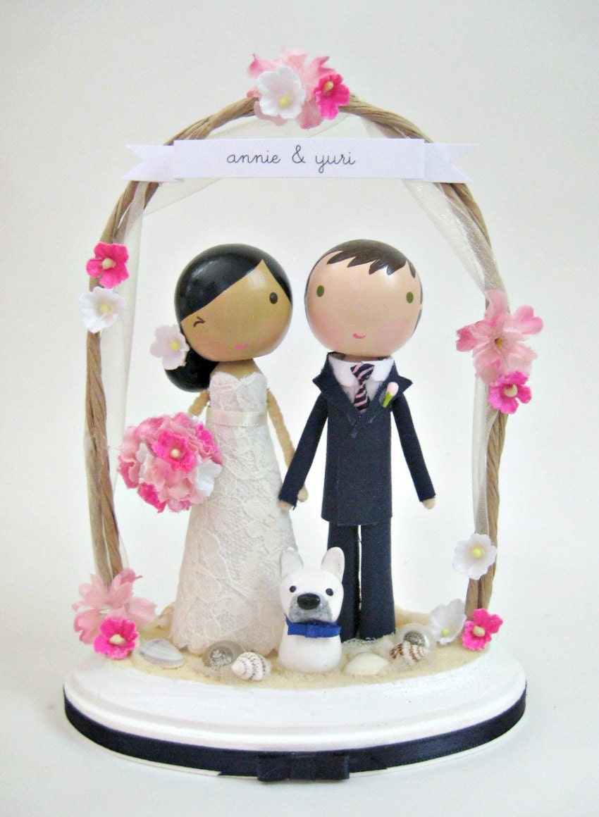 custom beach wedding cake topper - with arch