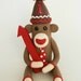 Sock Monkey Birthday Cake Topper 6 inch Fondant Style (polymer clay) with Party Hat and NUMBER