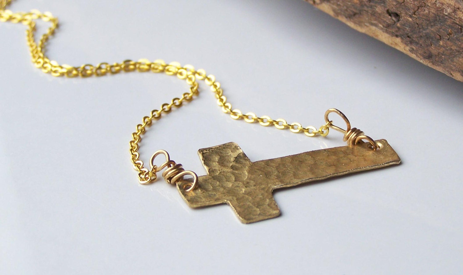 Etsy, Etsy Jewelry, Brass, Hand Cut Cross, Hammered Cross, Sideways Cross Necklace, Gold Cross, Christian Necklace