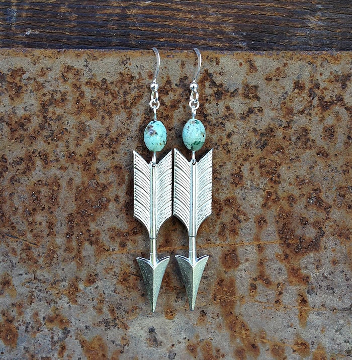 silver arrow earrings with turquoise beads and sterling silver earrings