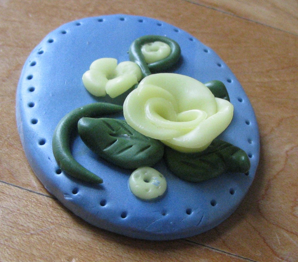 Mothers Day Brooch Pin Blue with Yellow Flowers