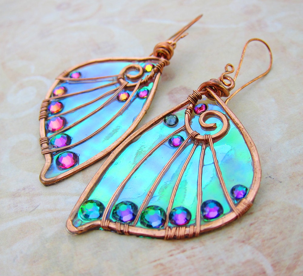 Sihaya Designs Faery Wing Earrings - The Elf Queen - Iridescent Fairy Wing Jewelry