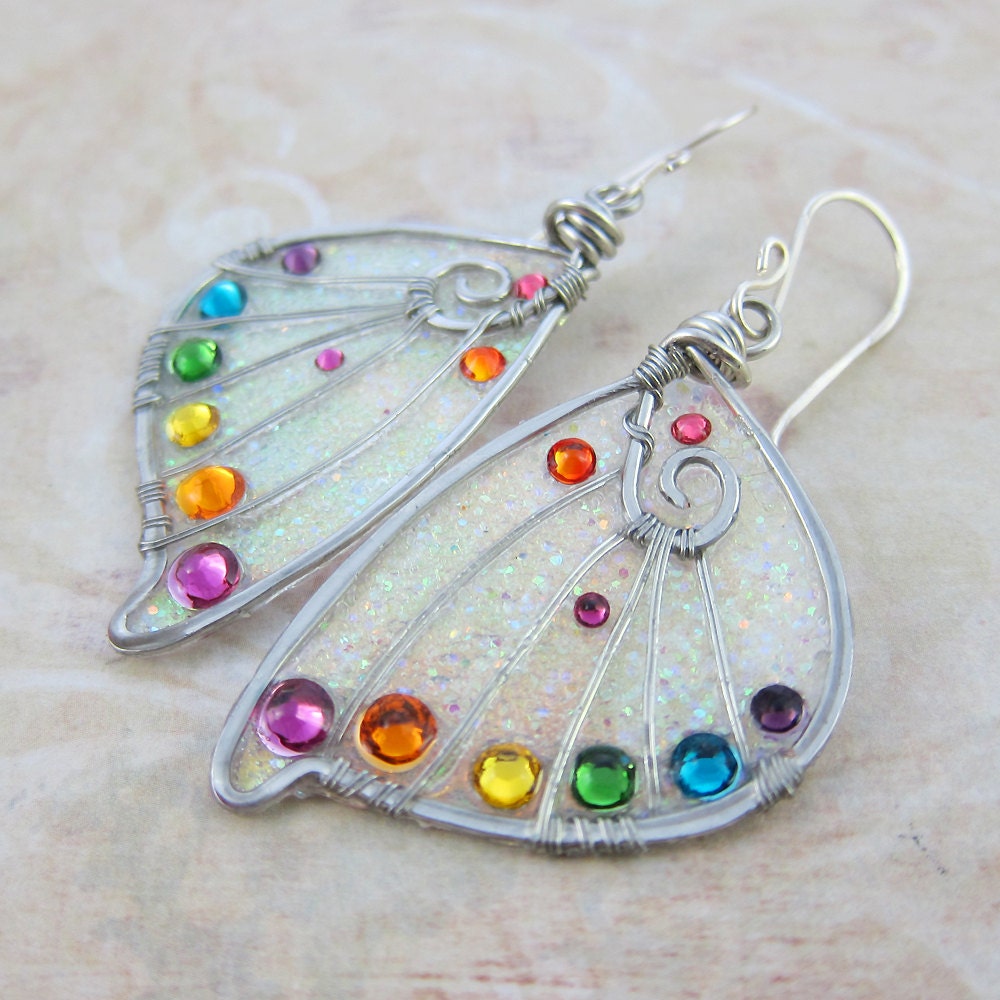 Sihaya Designs Faery Wing Earrings - Rainbow Glitter Wings- Fairy Wing Jewelry
