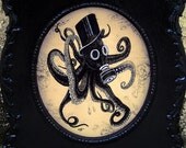 1912 - Original Illustration - Drawing Gas Mask Octopus Surreal Victorian Fantasy Steampunk Gothic Edwardian Vintage Roses Flowers Top Hat