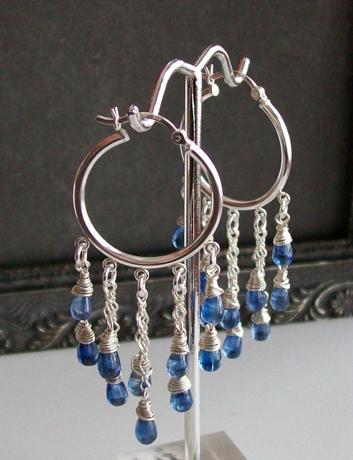 Kyanite Smooth Drops Sterling Silver Cha Cha Hoop Earrings