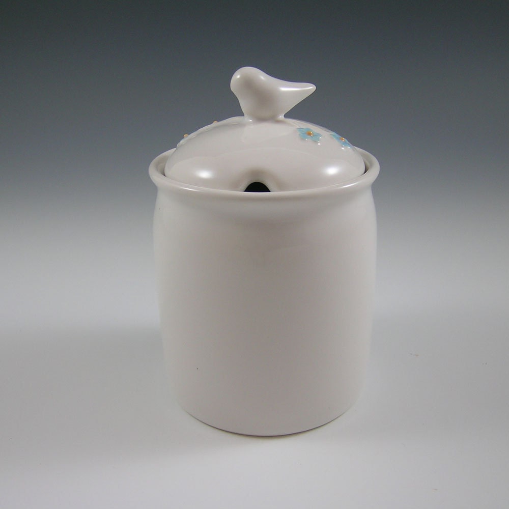 Ceramic Jam Pot with Bird and Blooming Branch