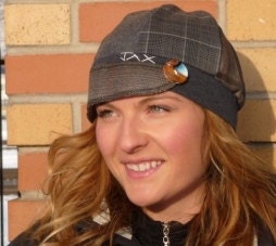Jax Hats brown, grey and black plaids spring hat with button