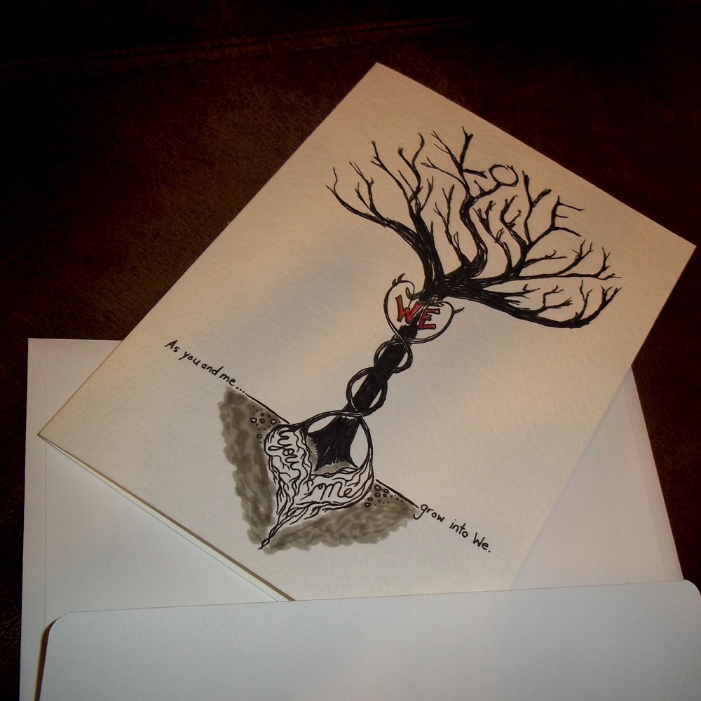Valentine "WE" Tree Love Card Romantic Heart Roots 5x7 Greeting Card Blank inside by Agorables Heart