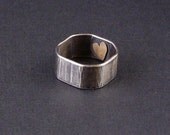 Gold Heart Ring Mixed Metal Two Tone Ring Sterling Silver Goldfill Square Ring