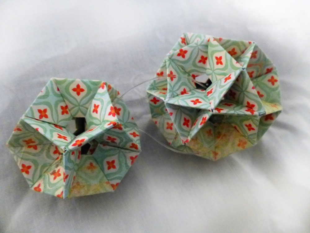 Mint & red origami balls- set of 2 origami balls- geometric origami