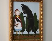 We Could Be Friends - original framed painting little red riding hood and wolf