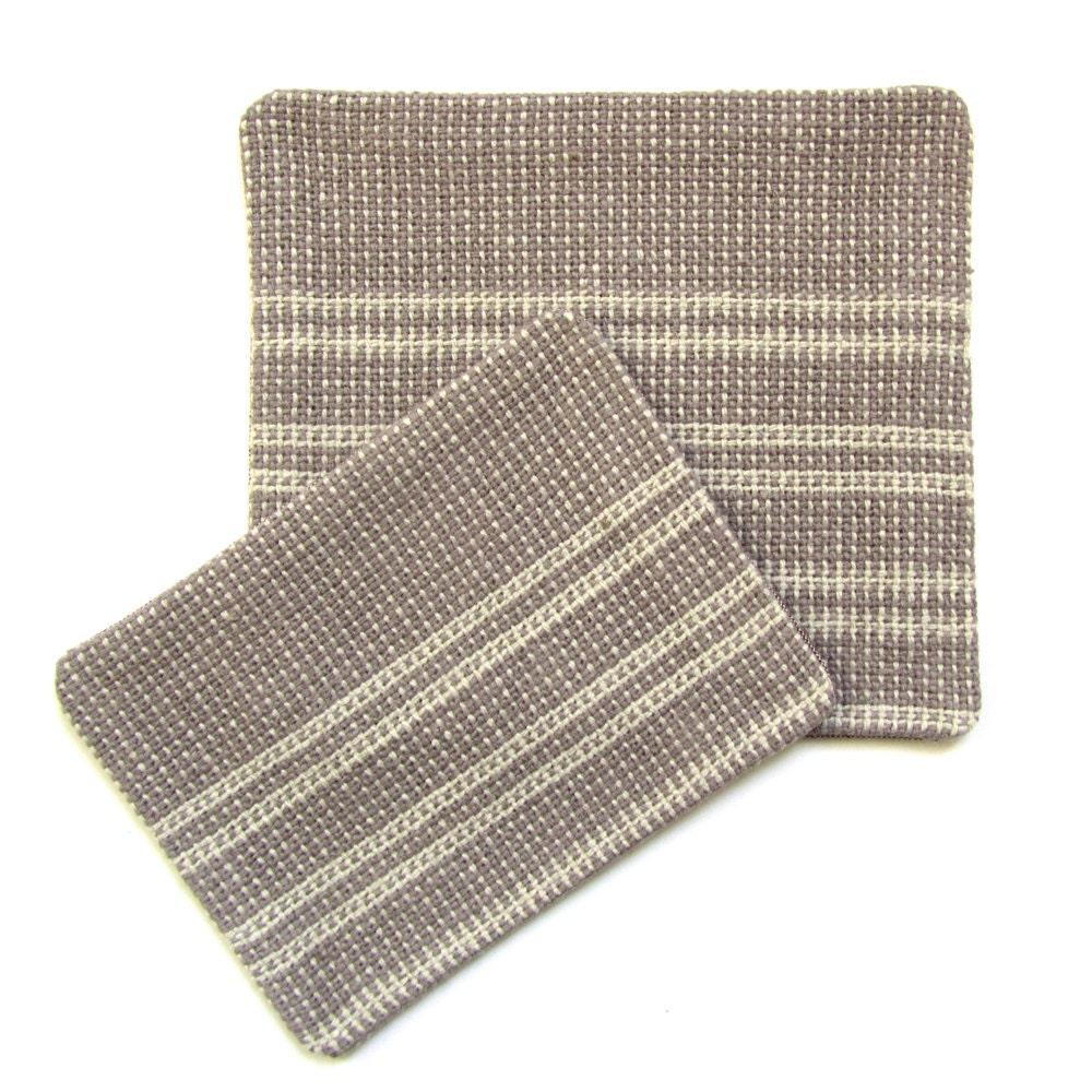 Handwoven Patches - Striped Mushroom Brown and Natural White - Set of Two Patches