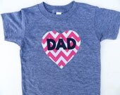 FAST SHIP Father Daughter Father's Day Dad T Shirt Applique- Kids Valentines Pink Chevron Heart Shirt