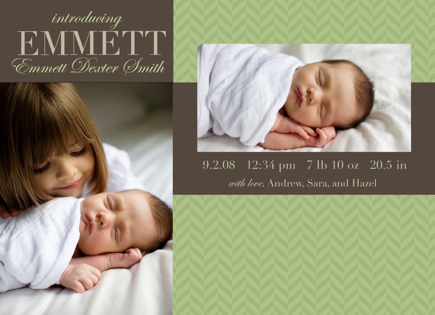 Birth Announcement photoshop card template - Classic Herringbone