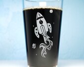 Rocket Ship Etched Pint Glass - 1 16oz beer glass