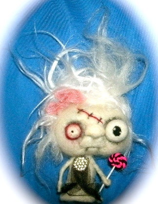 Zoe the Zombie and her lollipop   OOak needle felted Art  doll
