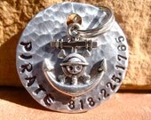 The Pirate - Unique Pet ID Tag Silver 1.25" Pirate Anchor Skull Large Dogs