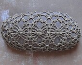 Home, Decor, Crochet Lace Stone, Table Decoration, Woodland, Nature, Handmade, Original, Soft Brown Thread, Oval Stone