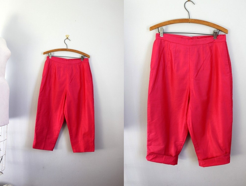 1950s Hot Pink high waist resort capri pedal pushers pants - M