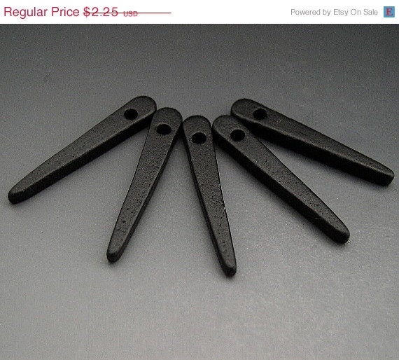 SALE Naos - Matte Black Glaze Spike Thorn Dagger Pendant - Mykonos Greek Ceramic Bead (5) - 30mm long