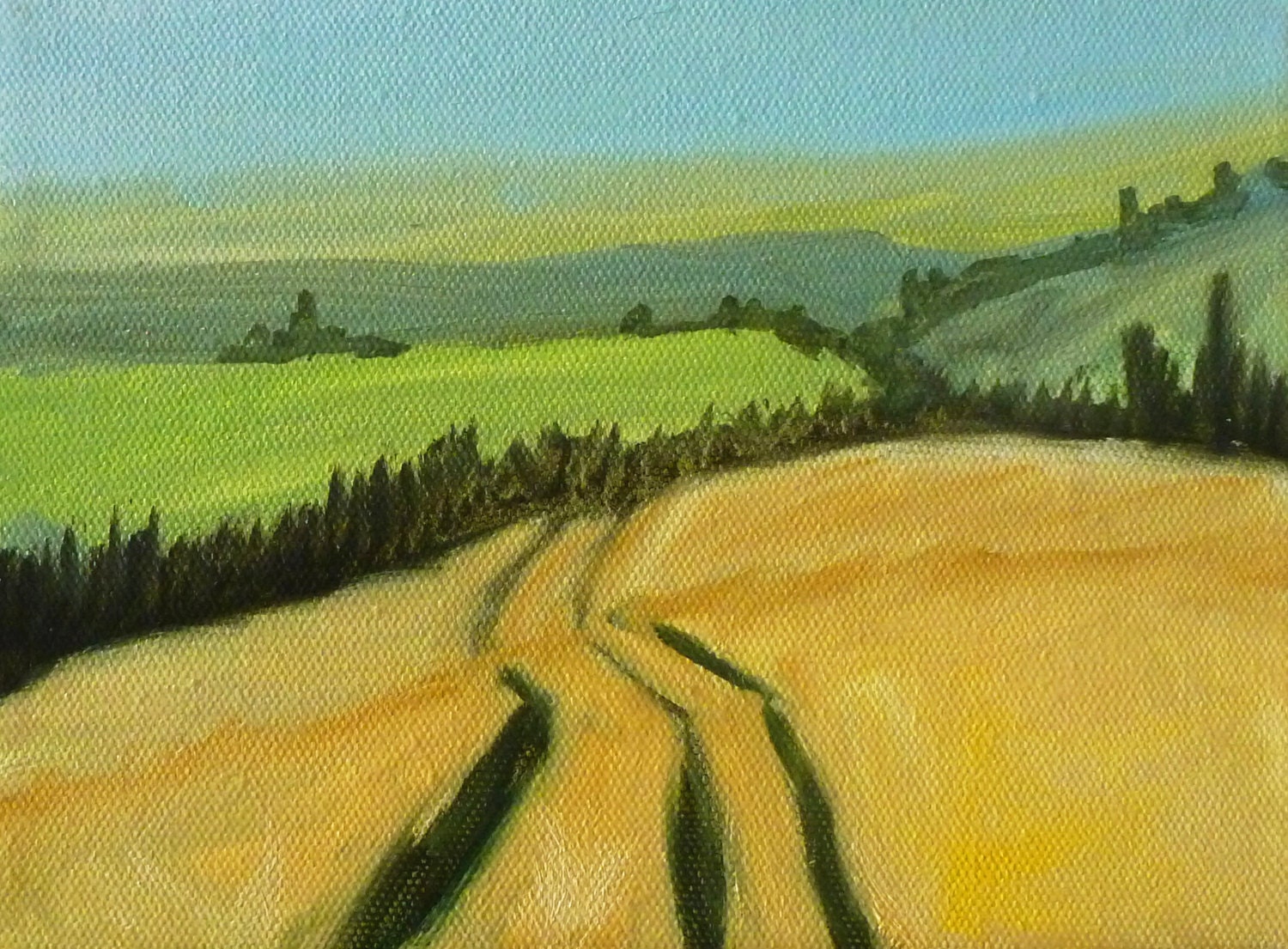 Meadow Landscape, Original Oil Painting, Country Art, Rural Scene, 6x8 Gallery Canvas, Wall Decor