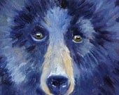 Bear Portrait Oil Painting, Original Animal Face, Black Bear Woodland Creature, 6x6 on Gallery Canvas, Wall Decor