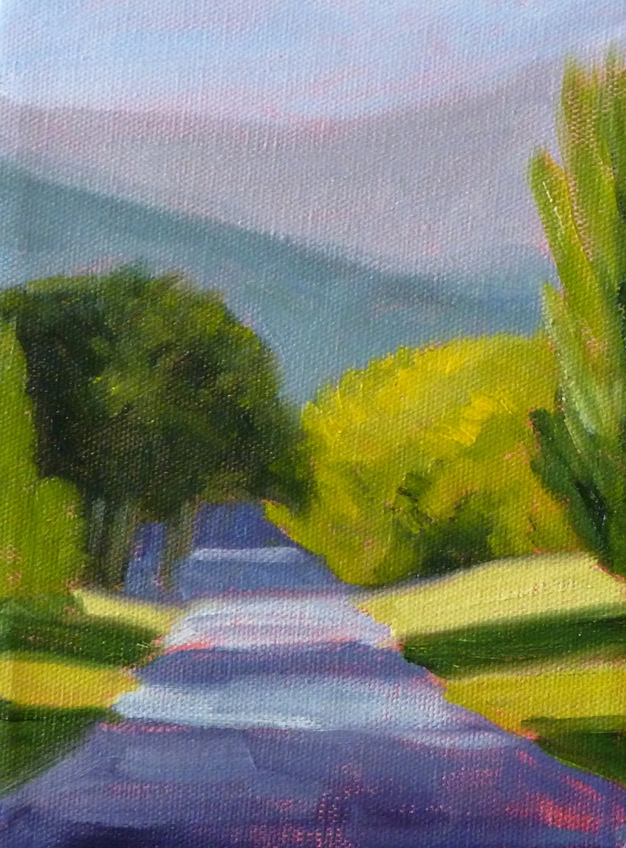 Landscape Oil Painting, Original Summer Scene, Wall Decor, Trees and Road, 6x8 on Canvas