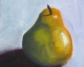Pear Fruit Painting, Original Kitchen Art, Kitchen Decor, Small 4x4 on Canvas, Still Life Oil Painting, Wall Decor