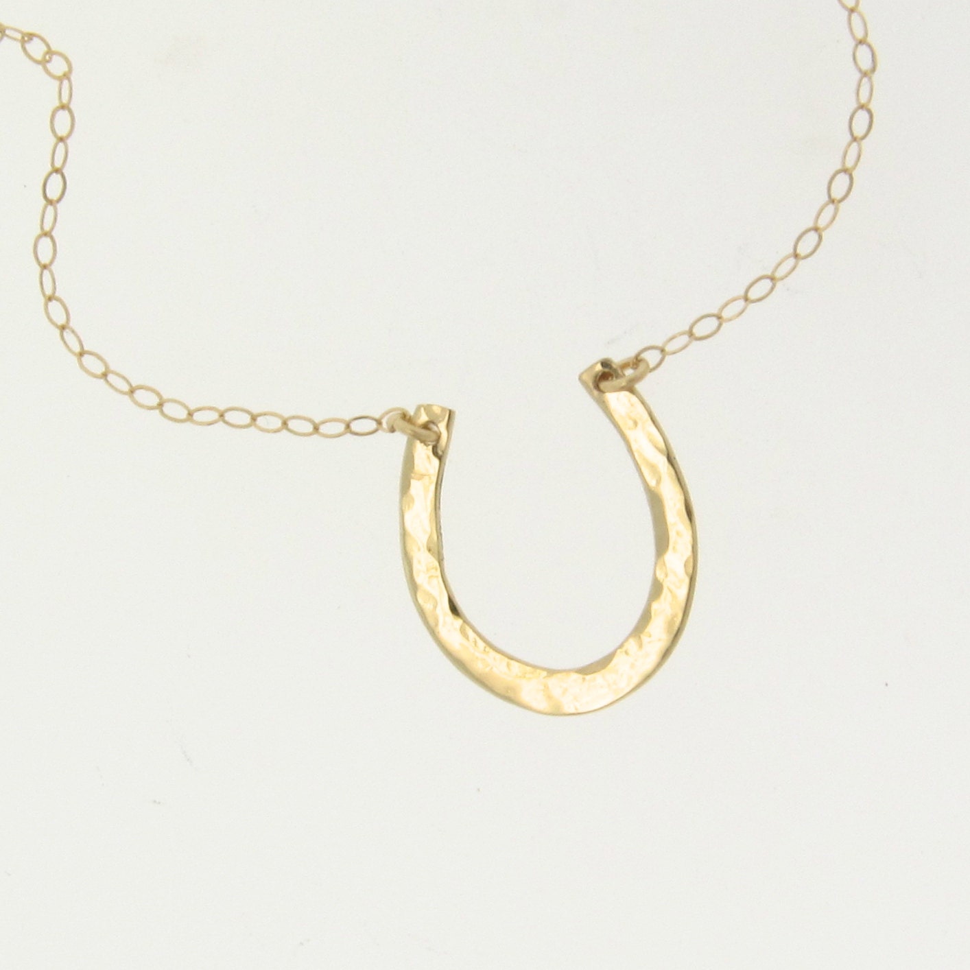 14K Gold Lucky Horseshoe Necklace -  Hand Forged, Hammered - Celebrity Jewelry