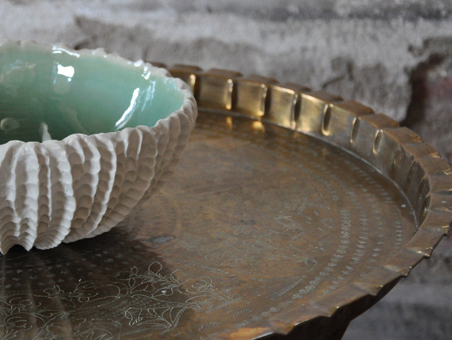 Copper Blue Extra Large Scallop Textured Serving Bowl - Porcelain Ceramic Serving Bowl Salad White Beach Decor