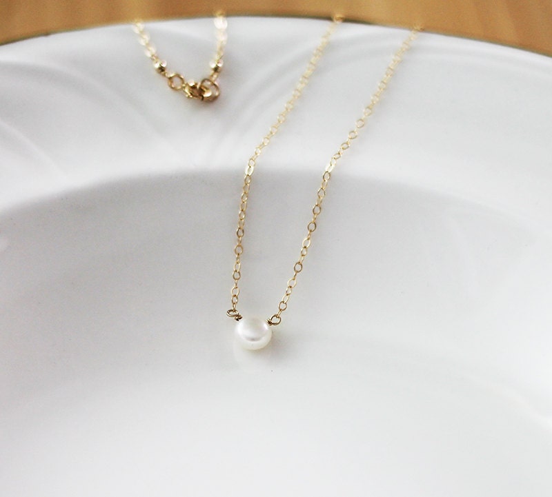 Single Pearl Necklace Dainty Gold Fill Chain