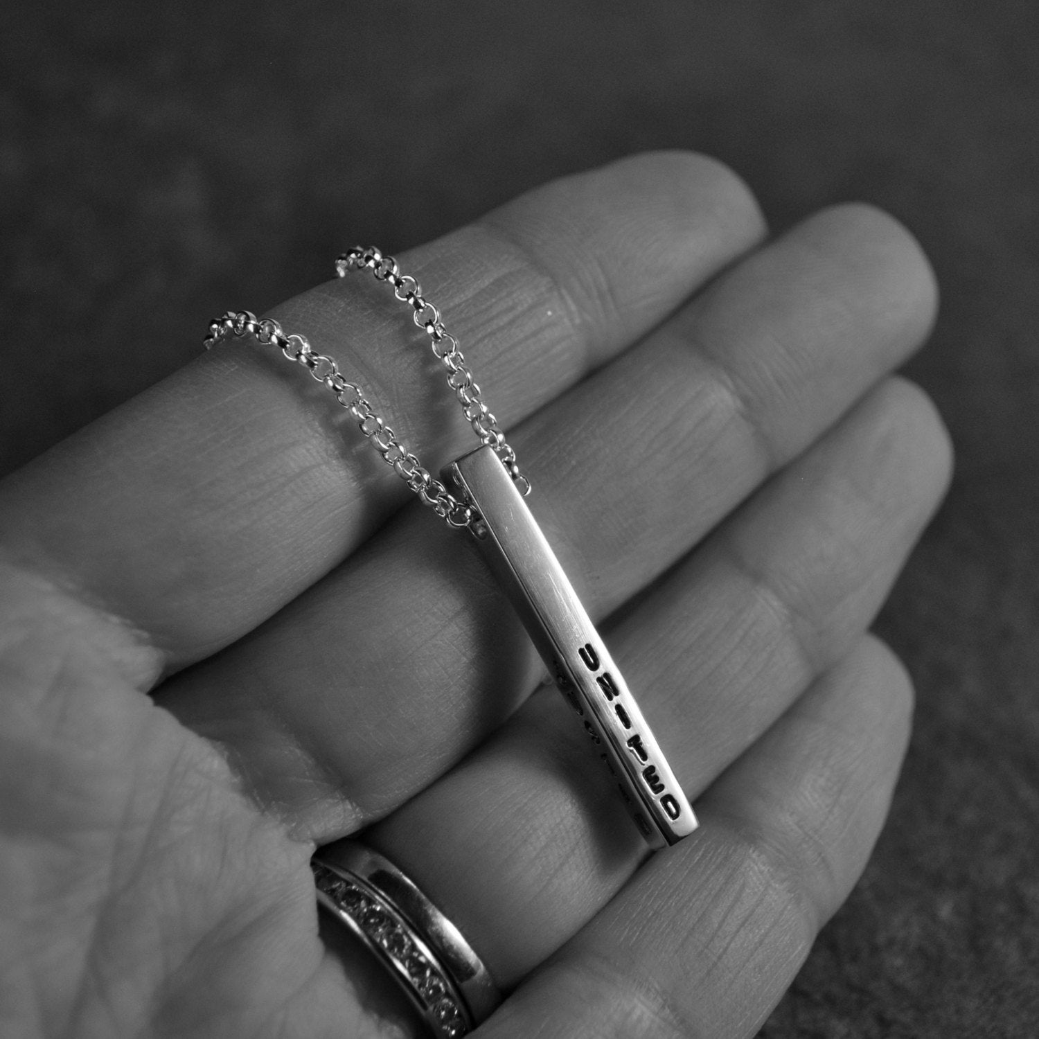 axis necklace - modern sterling silver hand-stamped bar