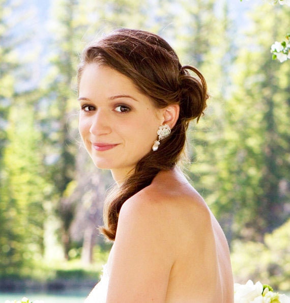 Wedding Bridal Earrings, Wedding Earrings, Drop Pearl Earrings,Crystal and Pearl Earrings, Bridal Stud Earrings,