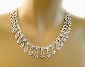 Wedding Rhinestone Necklace, Bridal Rhinestone Necklace Old Hollywood Style with Back Drop Pearls