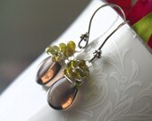Chocolate Brown Dangle Earrings Smooth Smoky Quartz Green Tourmaline Sterling Silver Earrings  Gifts under 50 dollars