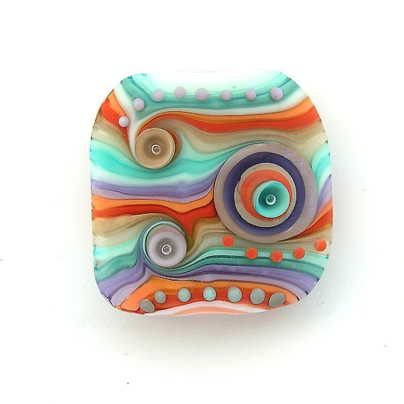 Handmade Lampwork focal bead. African  Violet, Nectarine.Pantone 2013