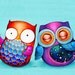 Owl Art - Night Owl Morning Owl - Colorful Bird Artwork Best Friends Cute Couple - NEW Painting by Annya Kai