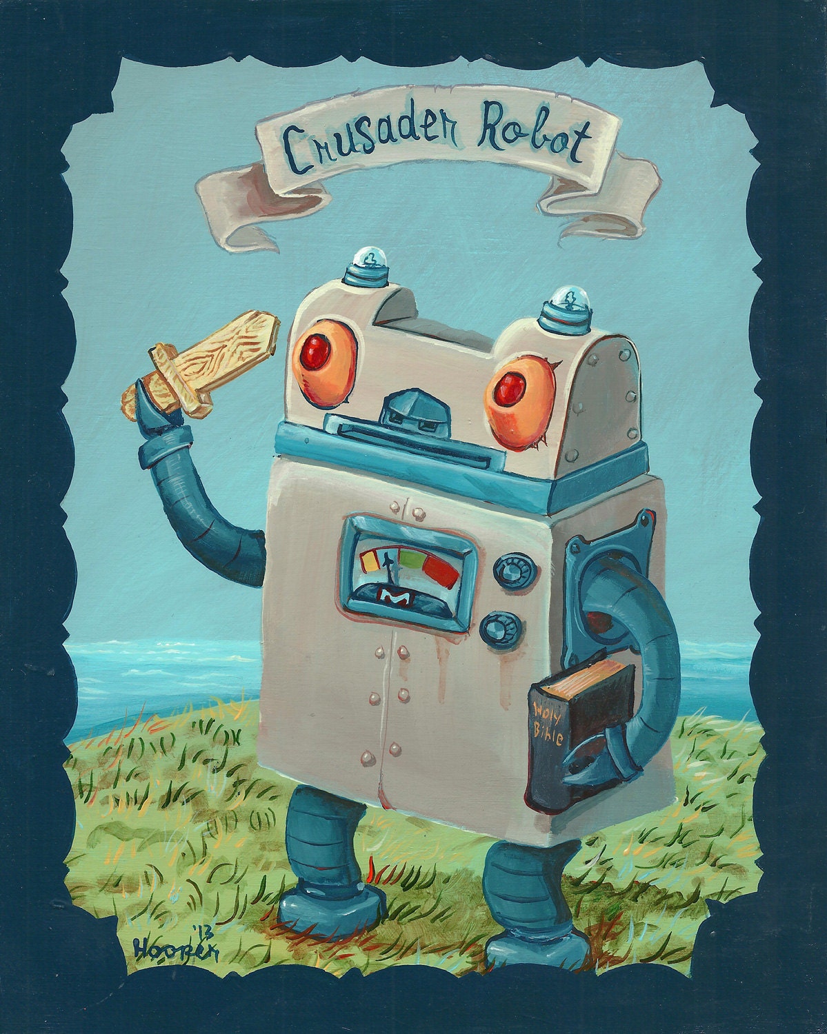 Original Robot Art - Crusader Robot - Mr. Hooper Painting