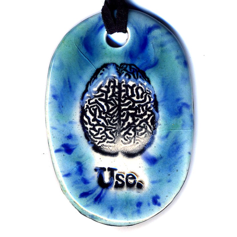 Use Your Brain Ceramic Necklace in Blue