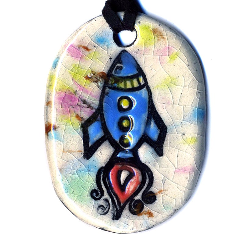Rocket Ceramic Necklace in Multicolor Crackle