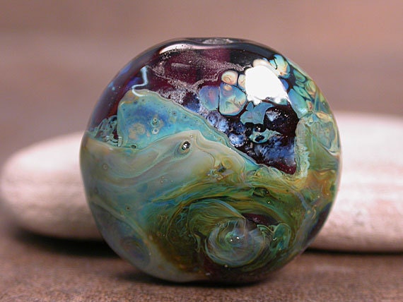 Lampwork Glass Focal Bead Spree Purple with Blue Green Shards Divine Spark Designs SRA LETeam