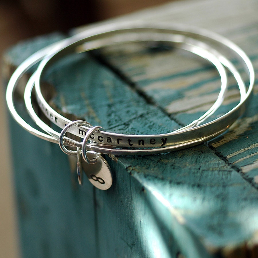 Mom Jewelry - Mom Bracelet - Stacking Bangles - Custom Personalized - EcoFriendly Sterling Silver - Kids Children's Names - Mother's Day