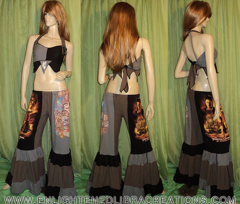Pirates of the Caribbean Hooper Flow Outfit- Ready To Ship - One of a Kind - S/M/L - Hippie Patchwork Festival Pants Bikini Top