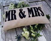 MR & MRS  word Cushion/pillow in linen and appliqued wool felt.