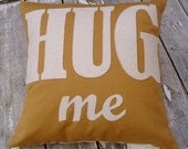 ONE OFF ITEM. Hug me Cushion/pillow in mustard linen & wool felt fabric.